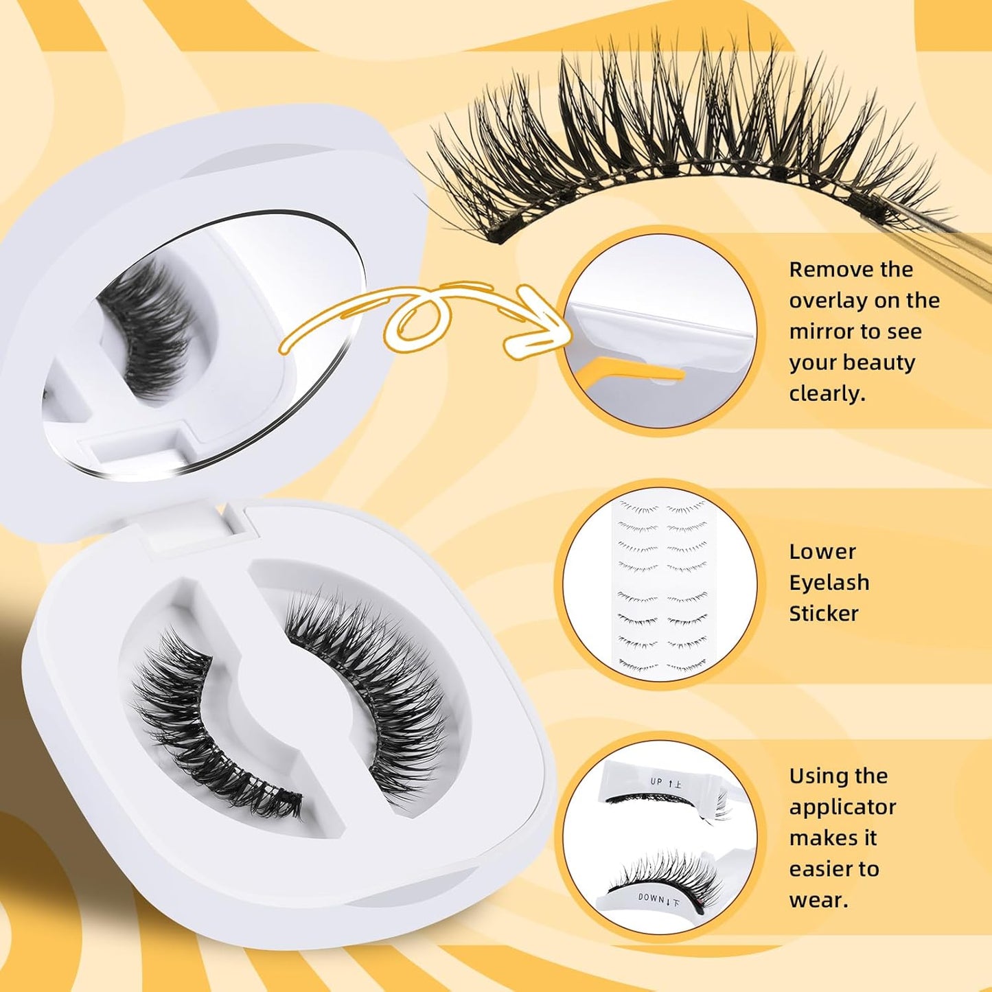 QUEWEL Magnetic Eyelashes, Reusable No Glue Needed Magnetic Eyelashes Kit with Applicator Lash Clusters Kit without Eyeliner Easy to Wear and Remove (G-YC01)