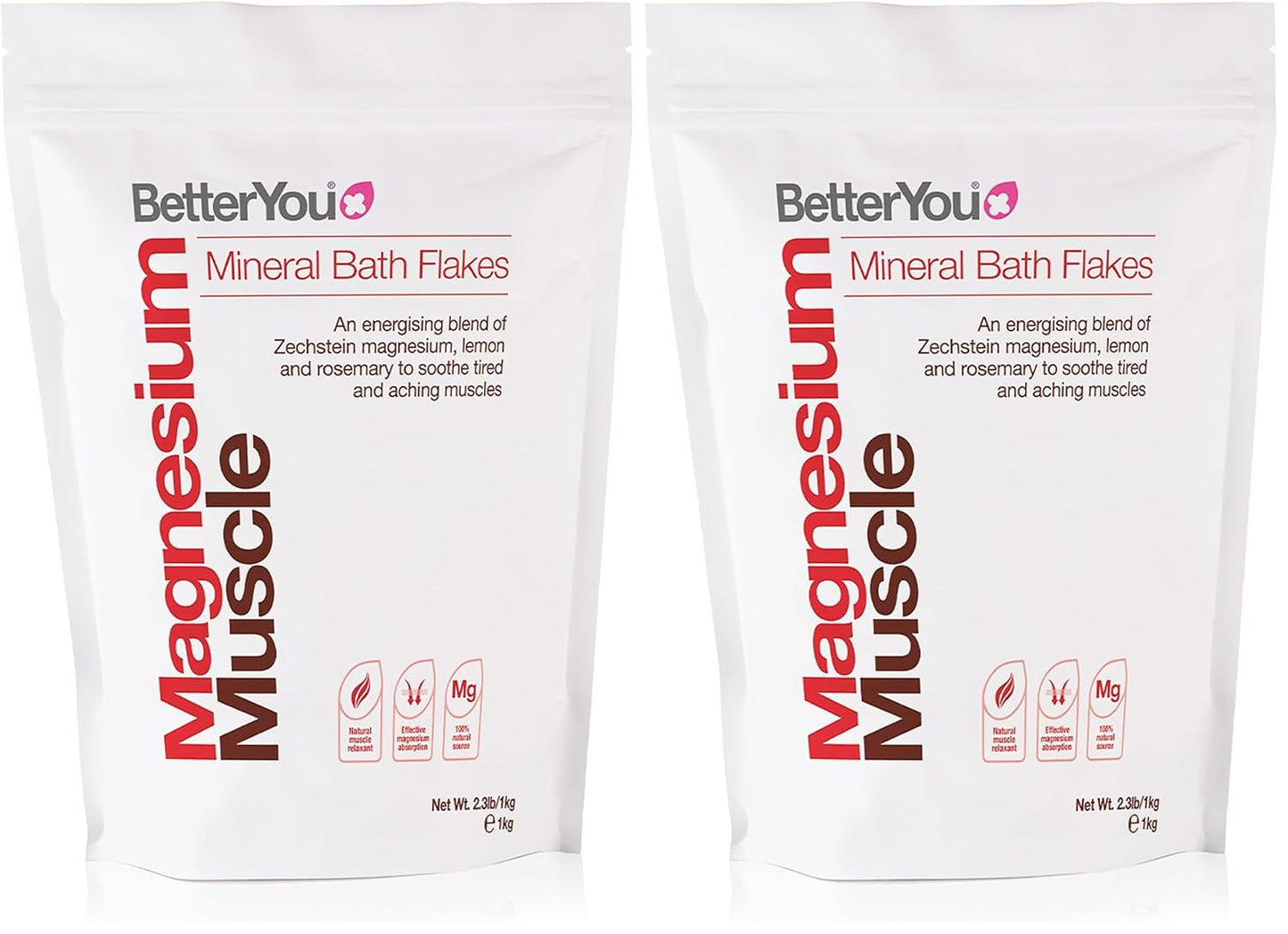BetterYou Magnesium Muscle Bath Flakes - Mineral Bath Salts for Muscle Recovery - Post-Workout Soak for Sore Muscles - Natural Magnesium - 2.3 lb (Pack of 2)