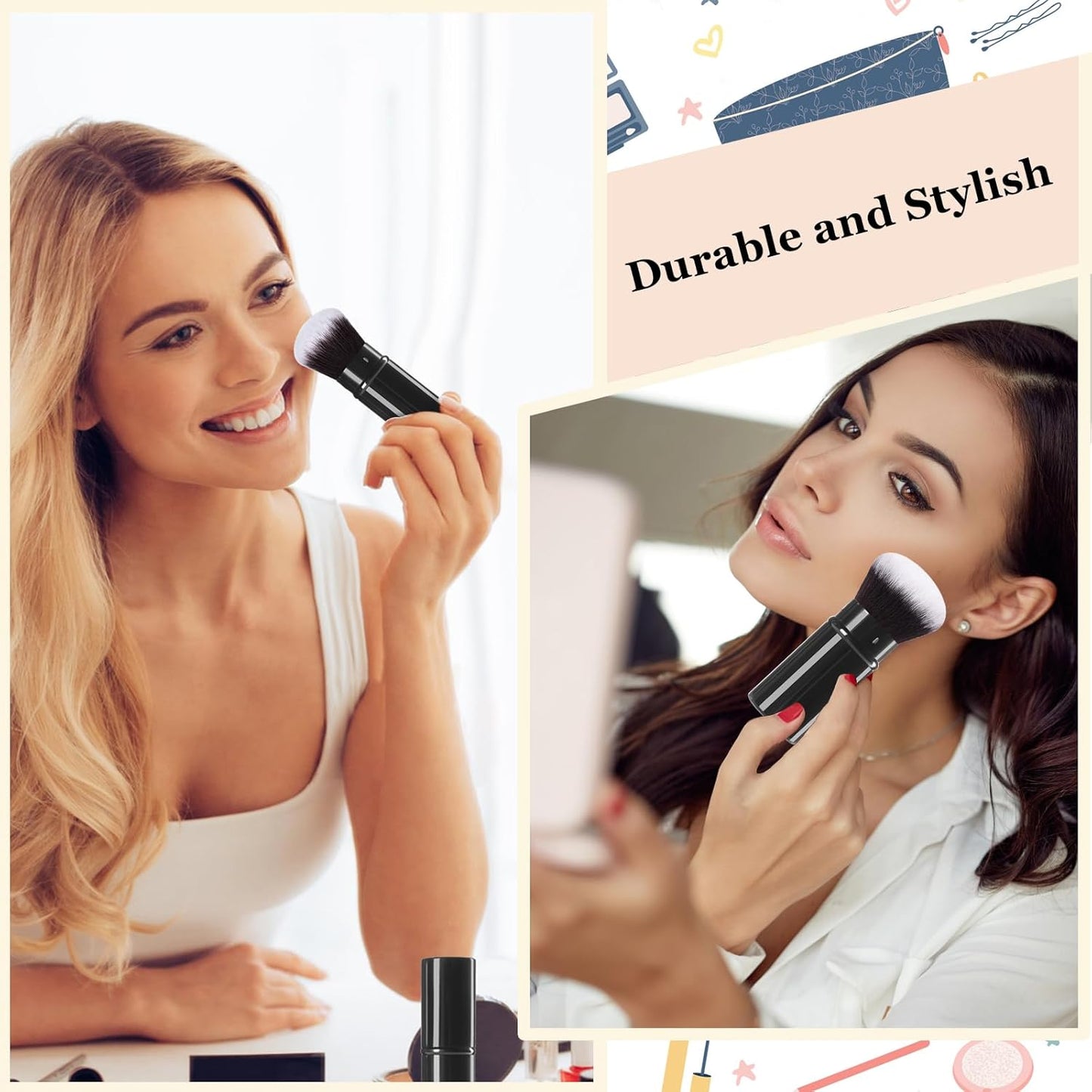 Retractable Makeup Brush,Travel Kabuki Powder Makeup Brush Face Blush Brushes for Blending Liquid, Foundation, Blush, Bronzer, Buffing, Sunscreen,Flawless Cosmetics