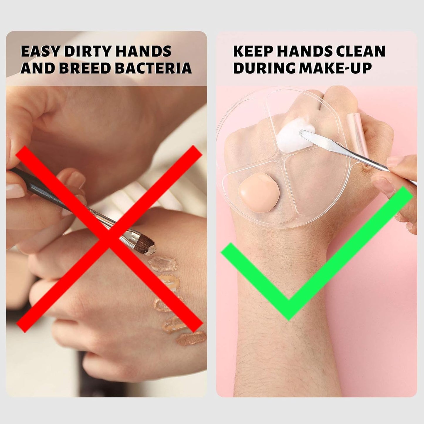 2 Pieces Hand Makeup Mixing Palette Handheld Palette Clear Makeup Cosmetic Palette Nail Art Manicure Palette with 2 Pieces Spatula for Mixing Foundation