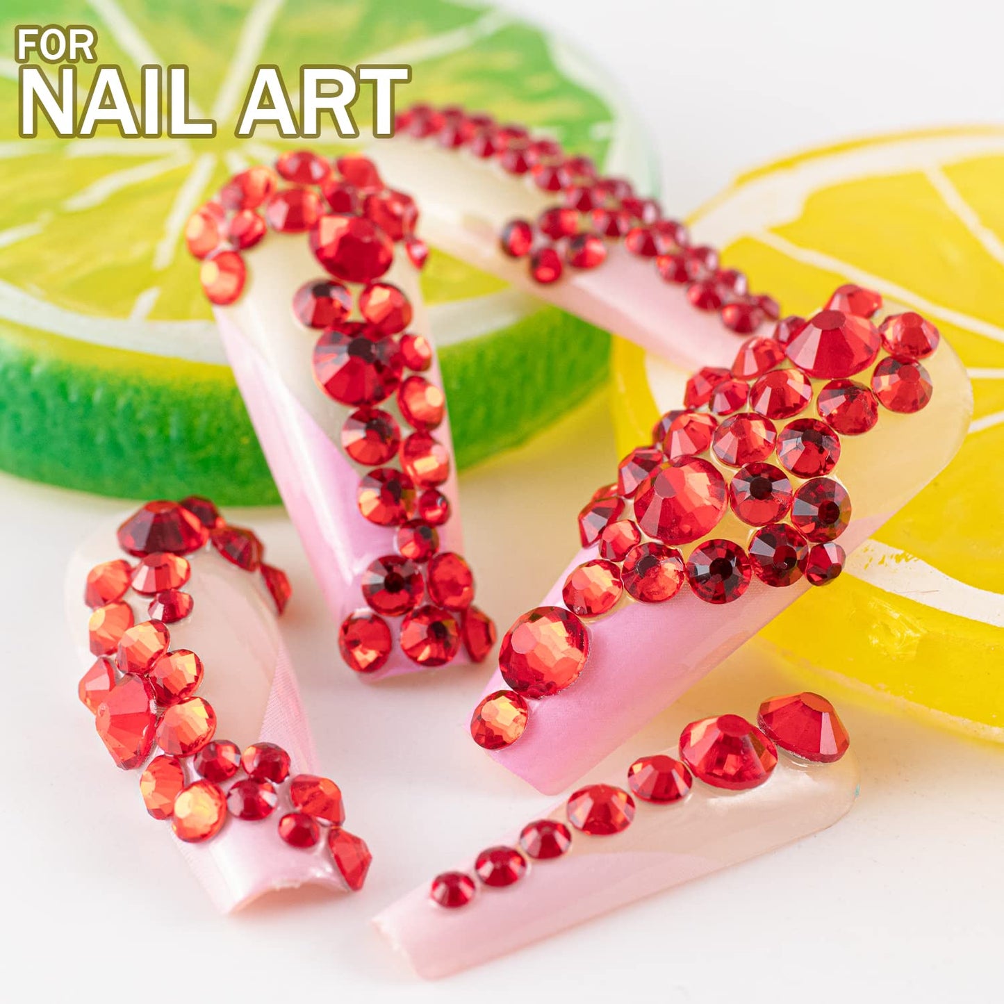 One Pack 2000 Pcs of Flatback Round Red Rhinestones 6 Sizes (1.5-6 mm) with Nail Art Rhinestone Picker Pencil and Tweezers for DIY and Salon Use