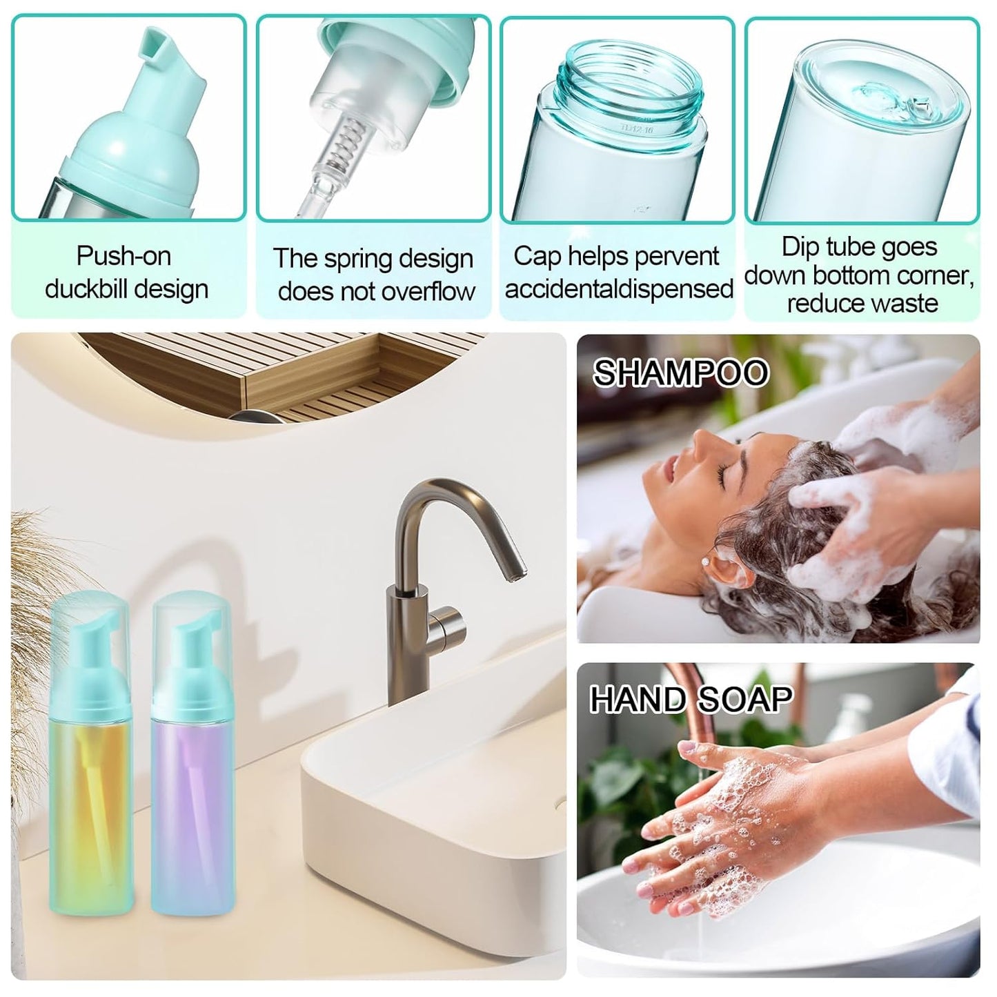 Zhehao 80 Pcs Lash Shampoo Bottle Brushes Kit 20 Foam Pump Dispensers 20 Lash Shampoo Brushes 20 Eyelash Aftercare Bag 20 Cleaning Pipes, Eyelash Extension Supplies(Green, Blue)