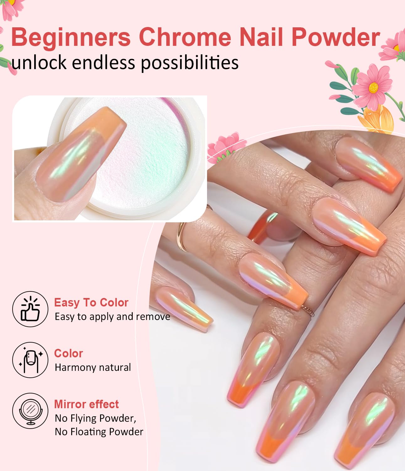 Chrome Nail Powder - Pearl Chrome Nail Powder Glitter Powder, Aurora Chrome Nail Powder Ice Translucent Iridescent Mermaid Pigment Dust Nail Powder Kit For Manicure Decoration DIY