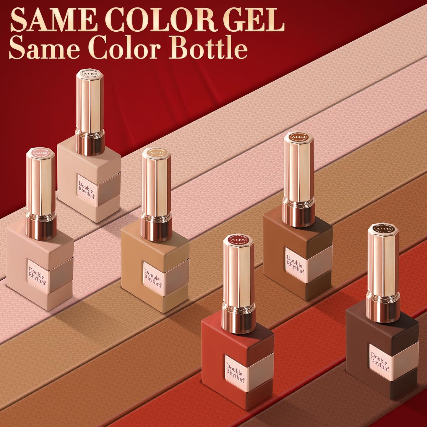 Double Rhythm 6 Pcs 15 ML Gel Polish Set Same Color Same Bottle Soak Off Gel Polish Kit Nail Art Manicure Salon DIY at Home for Women (Coffee Brown Nude Red Beige Pink-T6-5)