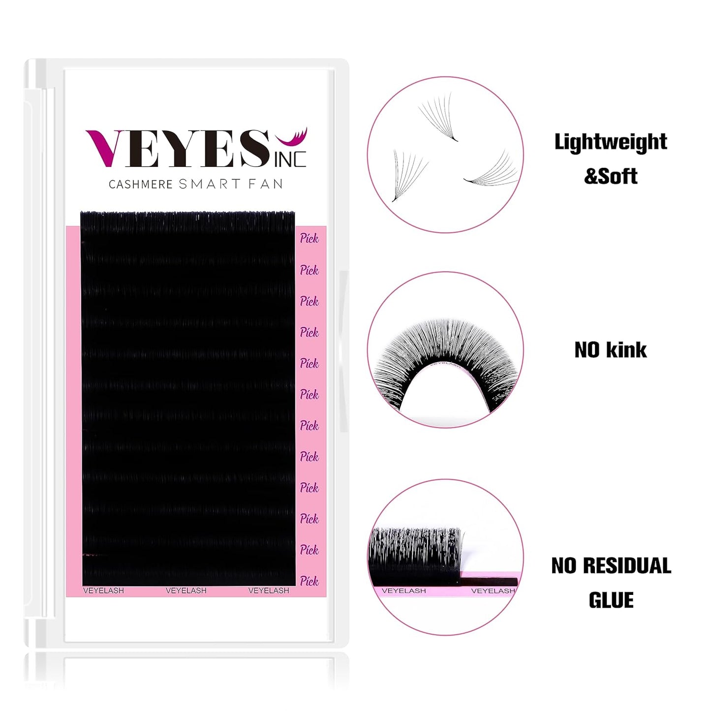 VEYES INC Cashmere Smart Fan Lash Extensions 0.03 0.05 0.07 C/CC/D Curl 8-20mm Mixed & Single Length, Super Matte Black Volume Lashes, Professional Supplies for Lash Techs (0.05 C 13mm)