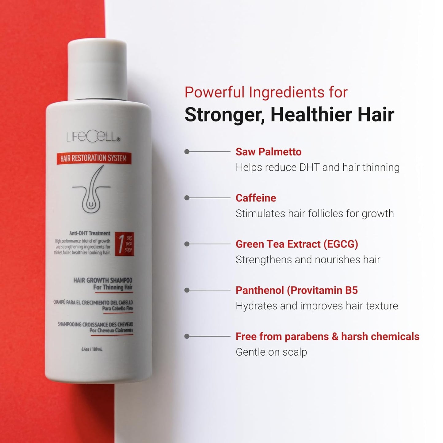LifeCell Hair Restoration System – Anti-DHT Shampoo & Conditioner for Thicker, Fuller Hair – Strengthens & Revitalizes – Supports Scalp Health & Hair Growth
