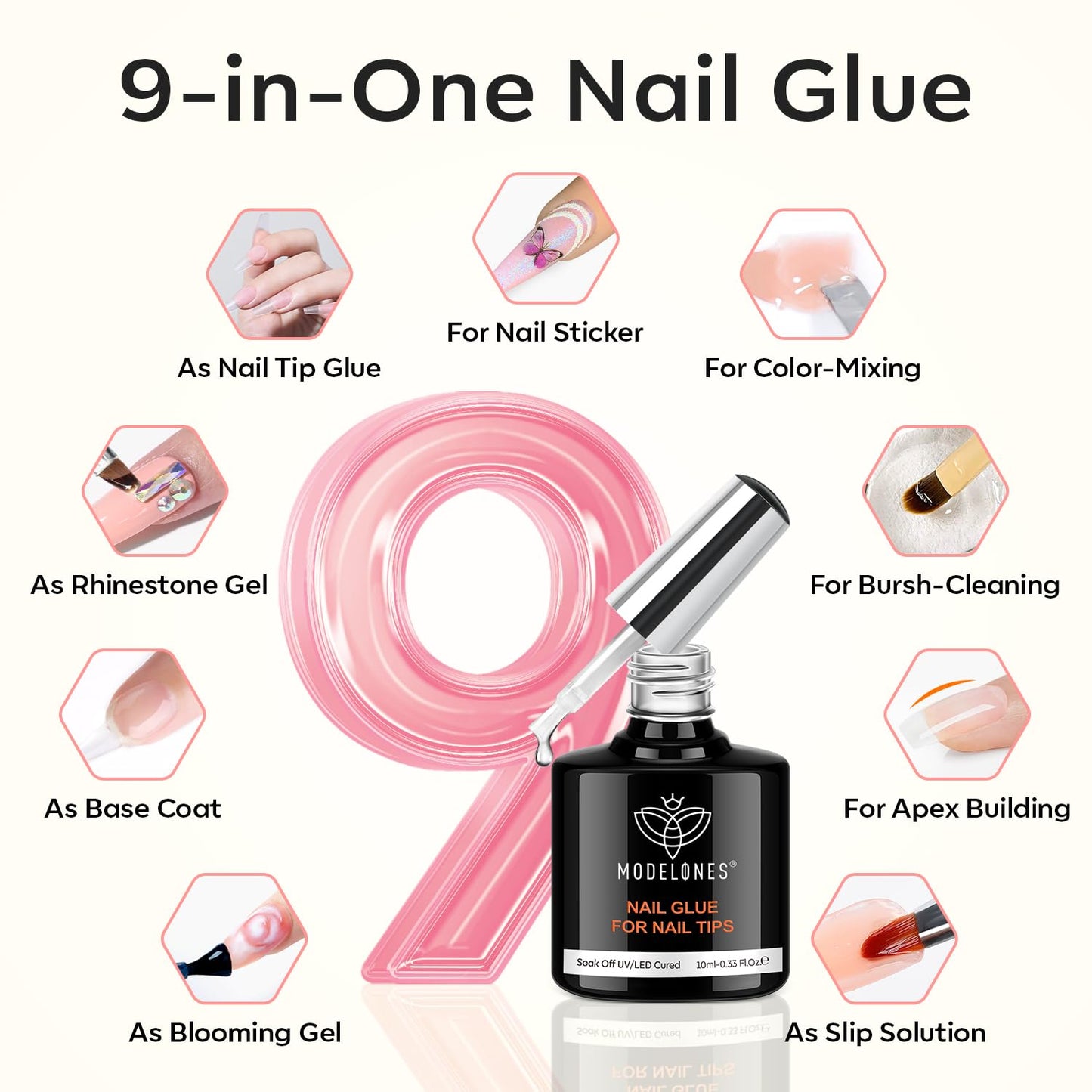 modelones Medium Oval Gel Nail Tips Kit, 9-in-One Nail Glue with Portable U V Lamp 216Pcs 12Sizes Pre-Etched Round Press ons Fake Acrylic Extension Kit DIY Salon Gift for Women