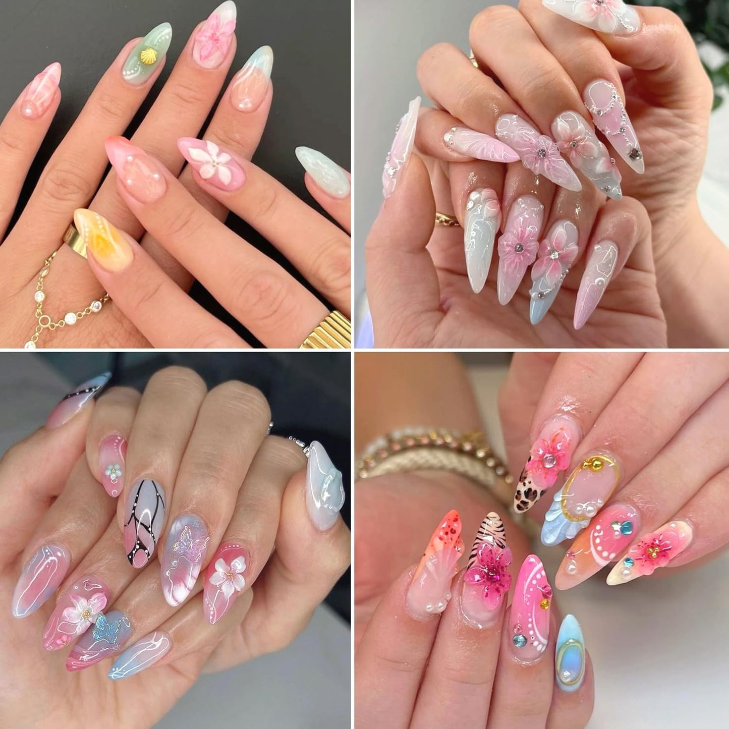 Cute Flowers Nail Art Stickers 5D Embossed Flower Nail Decals with Rhinestones Design Nail Stickers Self-Adhesive Colorful Floral Starfish Nail Decal French Sticker for Women Summer Hawaii Nails Decor