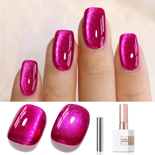 Double Rhythm 15ML Ice Glass Cat Eye Gel Polish with Magnet Holographic Glitter Shimmer Translucent Sheer Color Salon Soak Off Magnetic at Home (Pitaya Purple-MC1072)