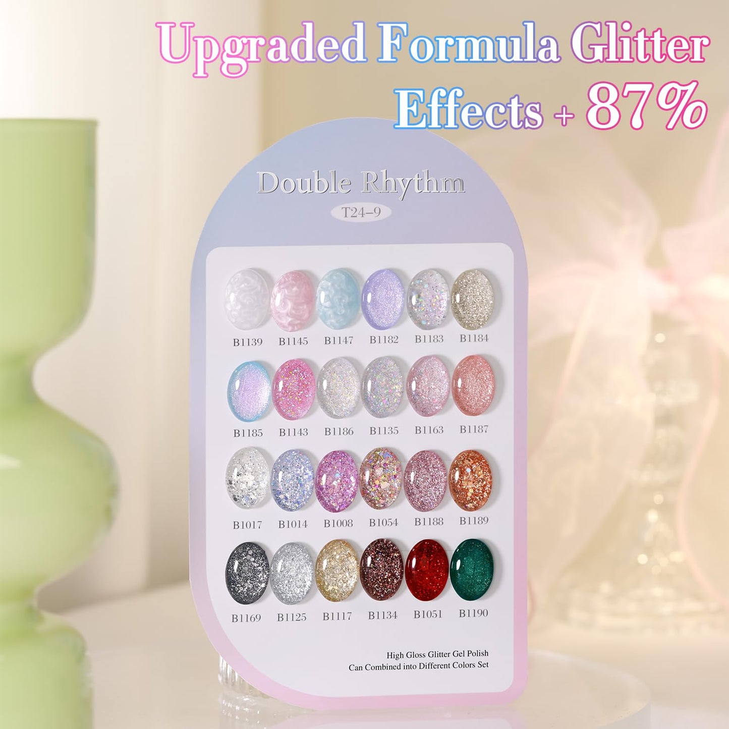 Double Rhythm 28Pcs 0.5Oz Glitter Gel Nail Polish Set Same Color Same Bottle Soak Off Kit Nail Art Manicure Salon DIY at Home (Sparkle Pearl Shimmer Collection-T24-9)