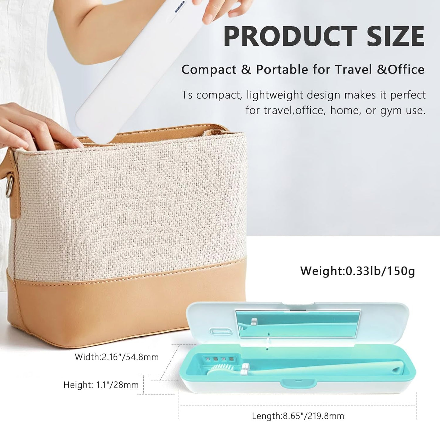 UV-C Toothbrush Sanitizer Case for Travel, Portable Sanitizer and Holder Universal Fits Electric and Manual Brush Heads, Smart Automatic Operation