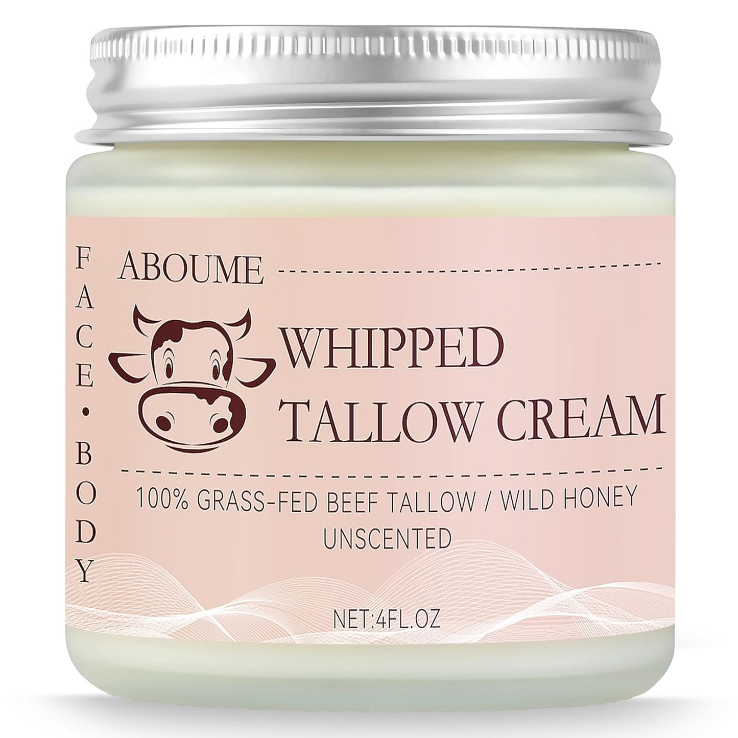 Beef Tallow for Skin, 100% Grass-Fed Whipped Beef Tallow and Honey Balm with Wild Honey & Beeswax, Face & Body Moisturizer Cream for Sensitive Skin 4 FL.OZ