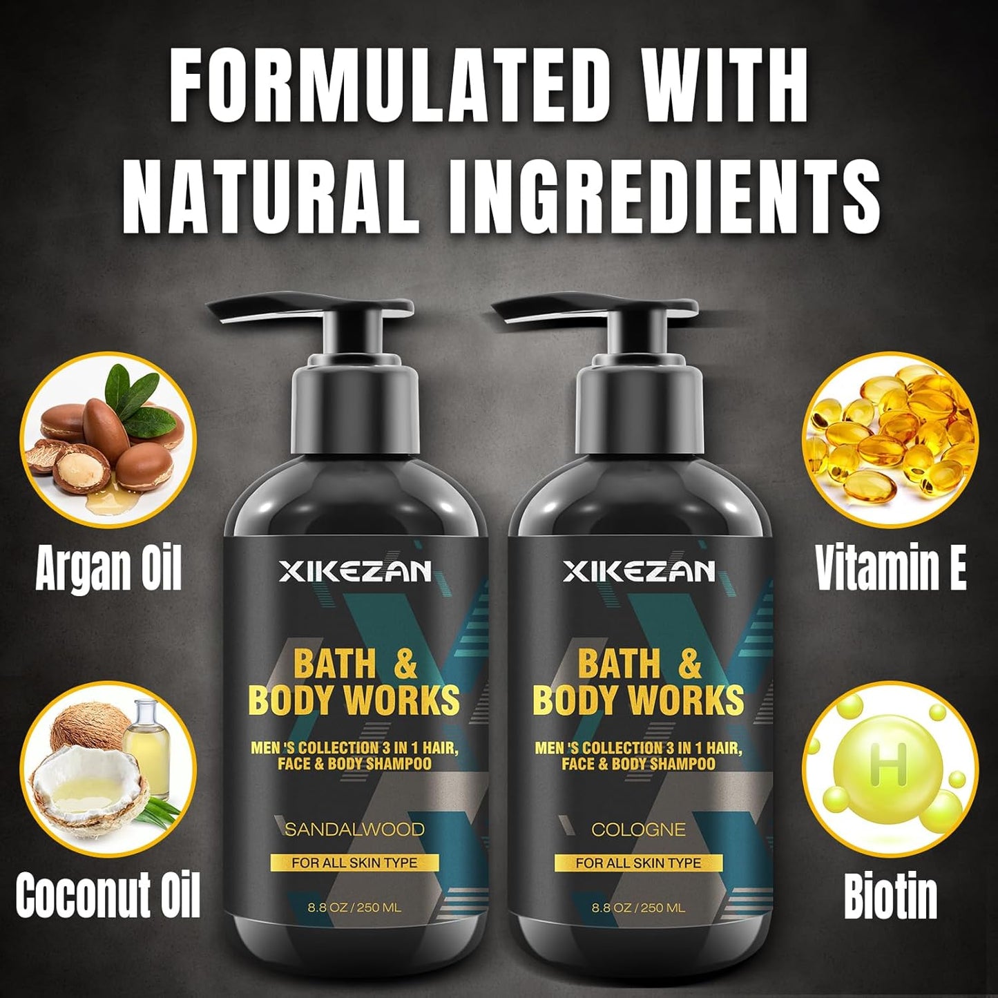 Gifts for Men,Mens Body Wash Gift Set Cleansing & Hydrating Skin w/Face Wash,Deodorant,Sandalwood & Cologne 3 in 1 Hair,Face & Body Wash,Mens Stocking Stuffers Christmas Gifts for Men Him Dad Husband