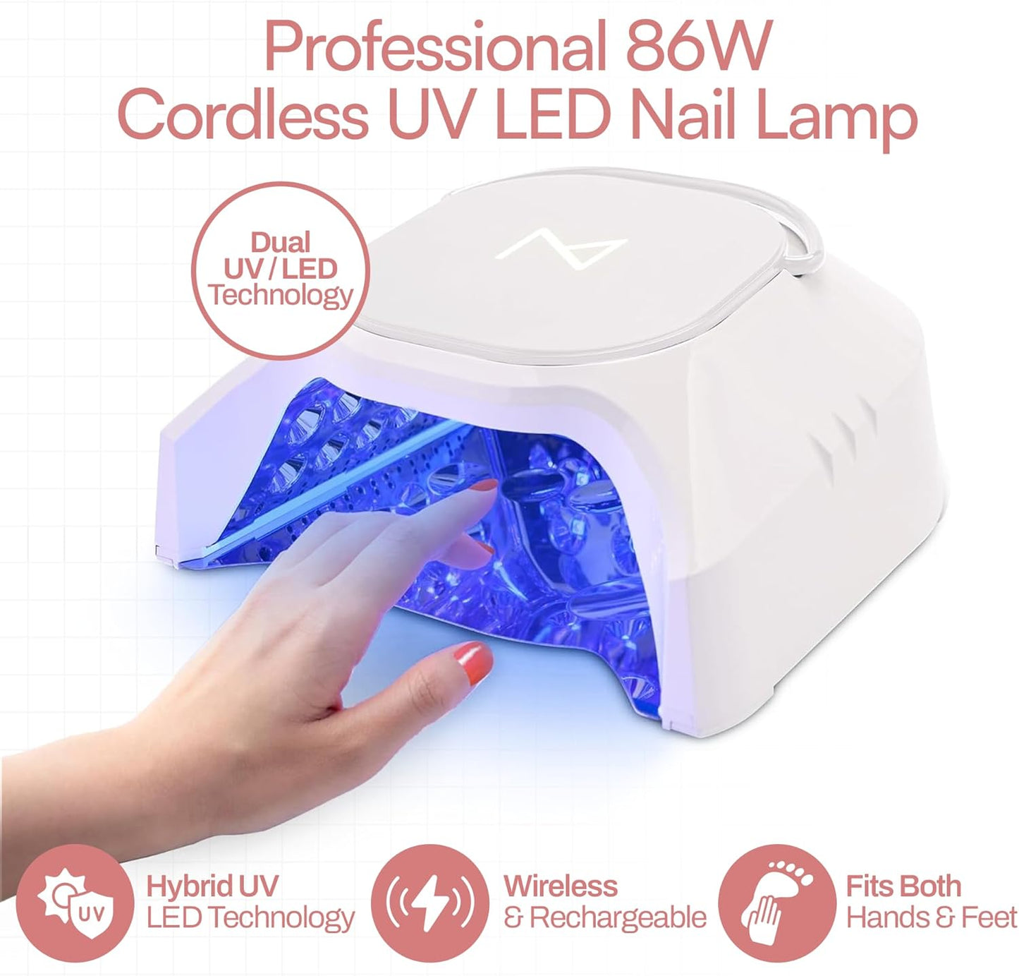 GlowPro Professional Hybrid 86W Wireless Rechargeable LED Nail Curing Lamp - Dries Gel Nails Fast, Ideal for Manicure & Pedicure (Ombre Orange)