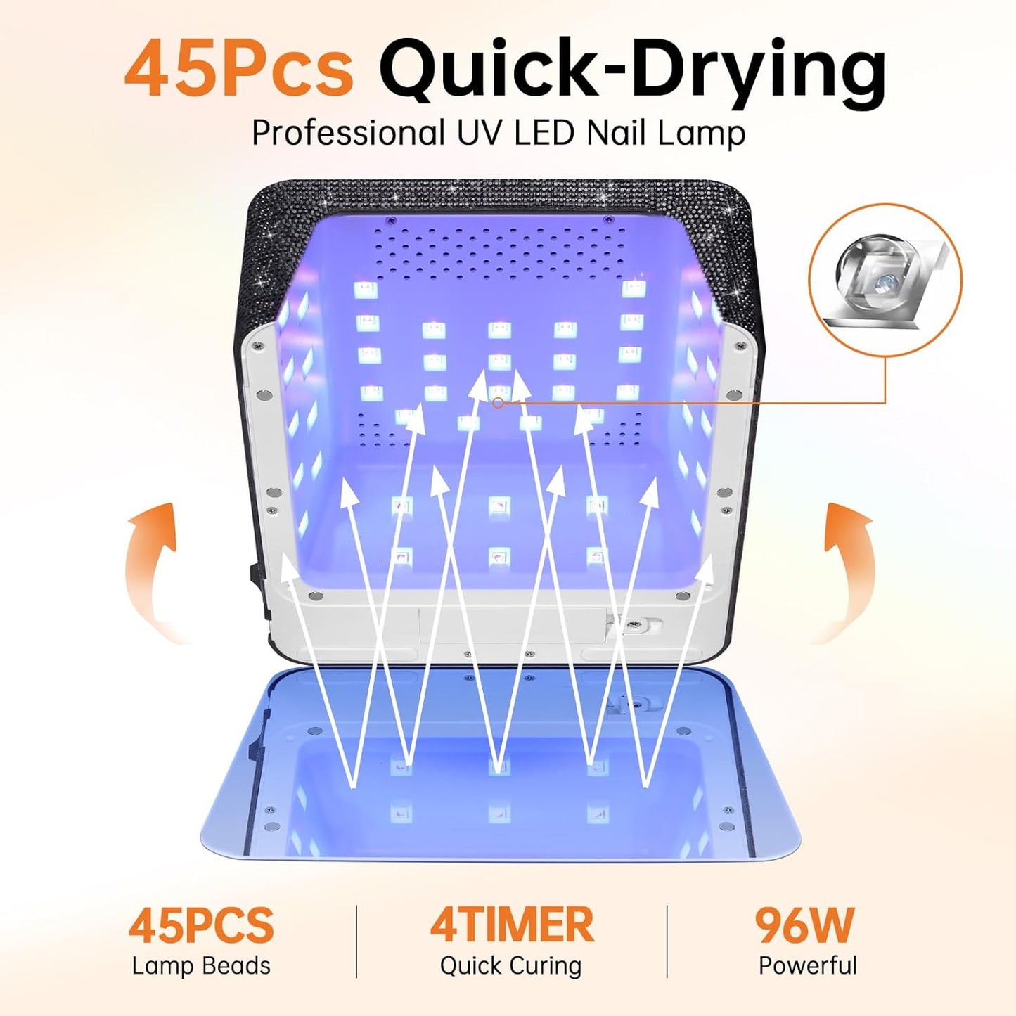 Cordless UV Nail Lamp for Gel Polish 96W,Rechargeable LED Nail Light Professional Nail Dryer with 4 Timer Setting,Touch Control & Auto Sensor,Fast Curing lamp for Salon & Home