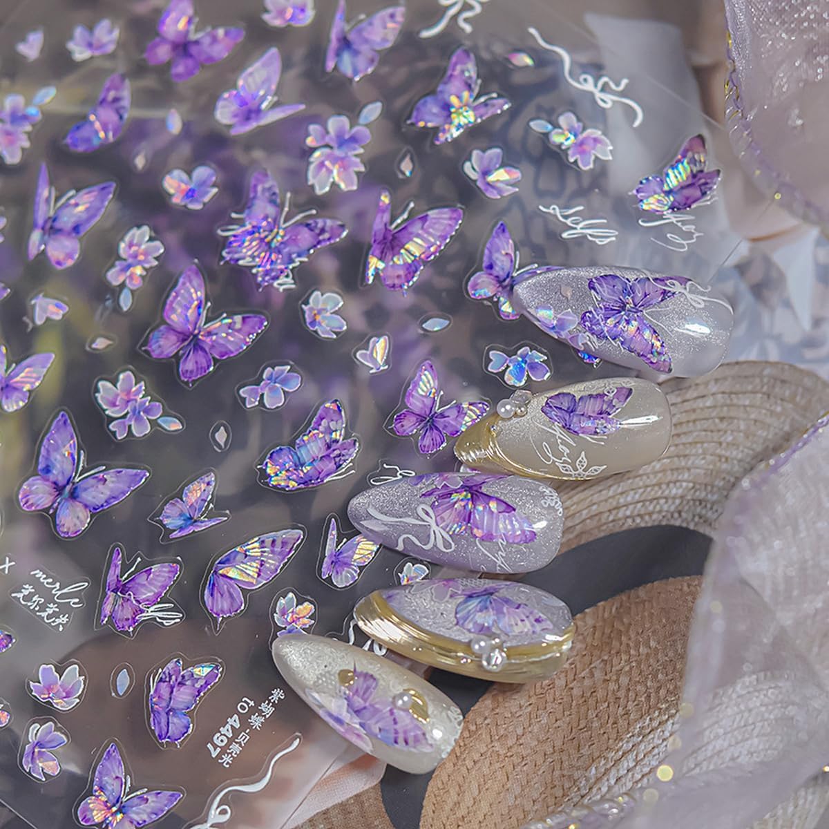 Purple Butterfly Nail Stickers Butterfly Nail Art Stickers Holographic Nail Decals Cute Stickers for Nails Designs Self Adhesive Nail Art Supplies & Decorations for Women Girls 1 Sheet