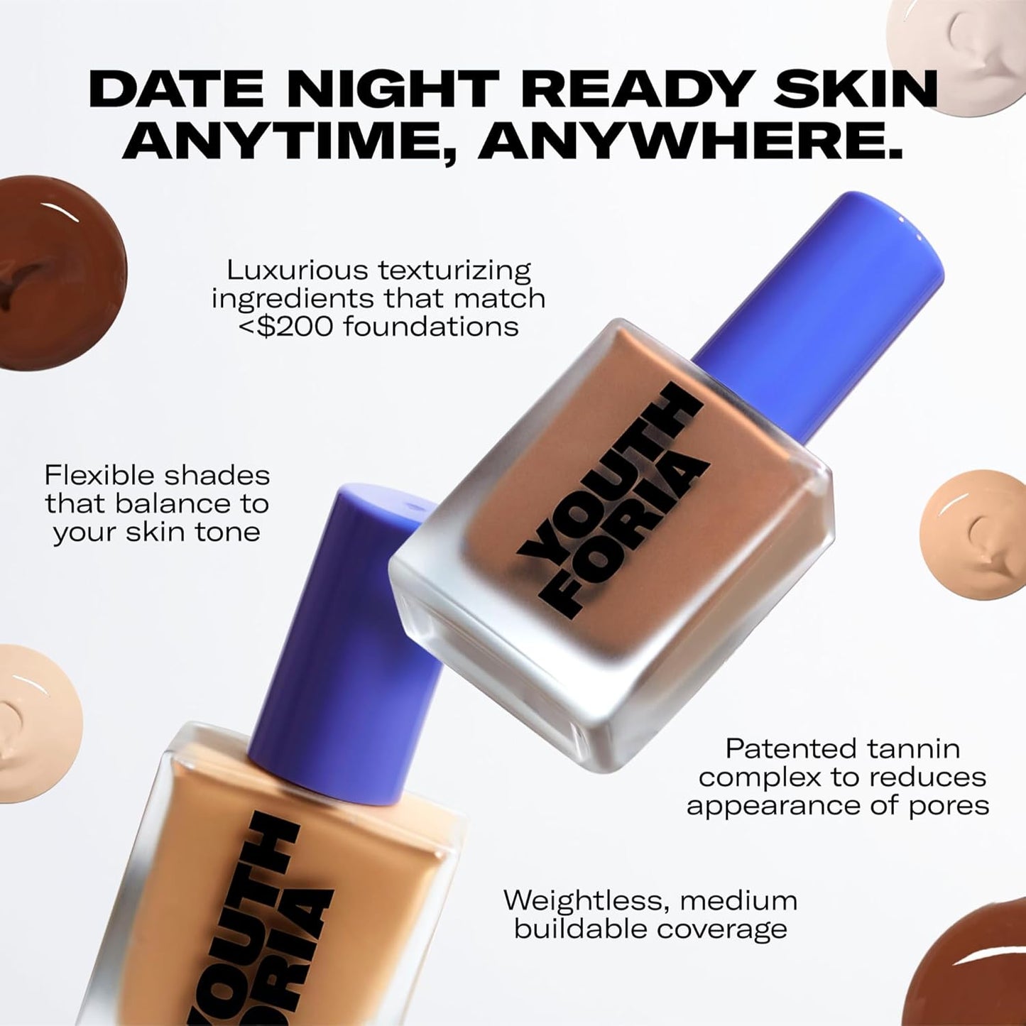 Youthforia Date Night Skin Tint Serum Foundation, Light-Medium Coverage, Hydrating Formula, Vegan & Cruelty-Free, 390 Medium Deep - Neutral with Warm Undertones