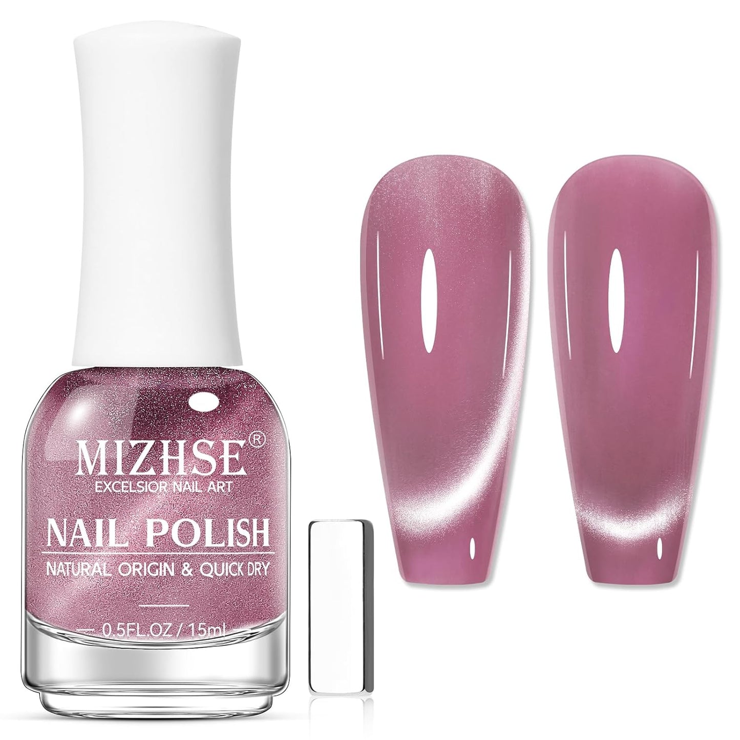 MIZHSE Quick Dry Cat Eye Nail Polish, Pink-Purple Magnetic Nail Polish with Magnet, Air Drying Fast 15ml Cateye Nail Lacquer for Women Girls Non-Gel Nail Art Manicure DIY Home