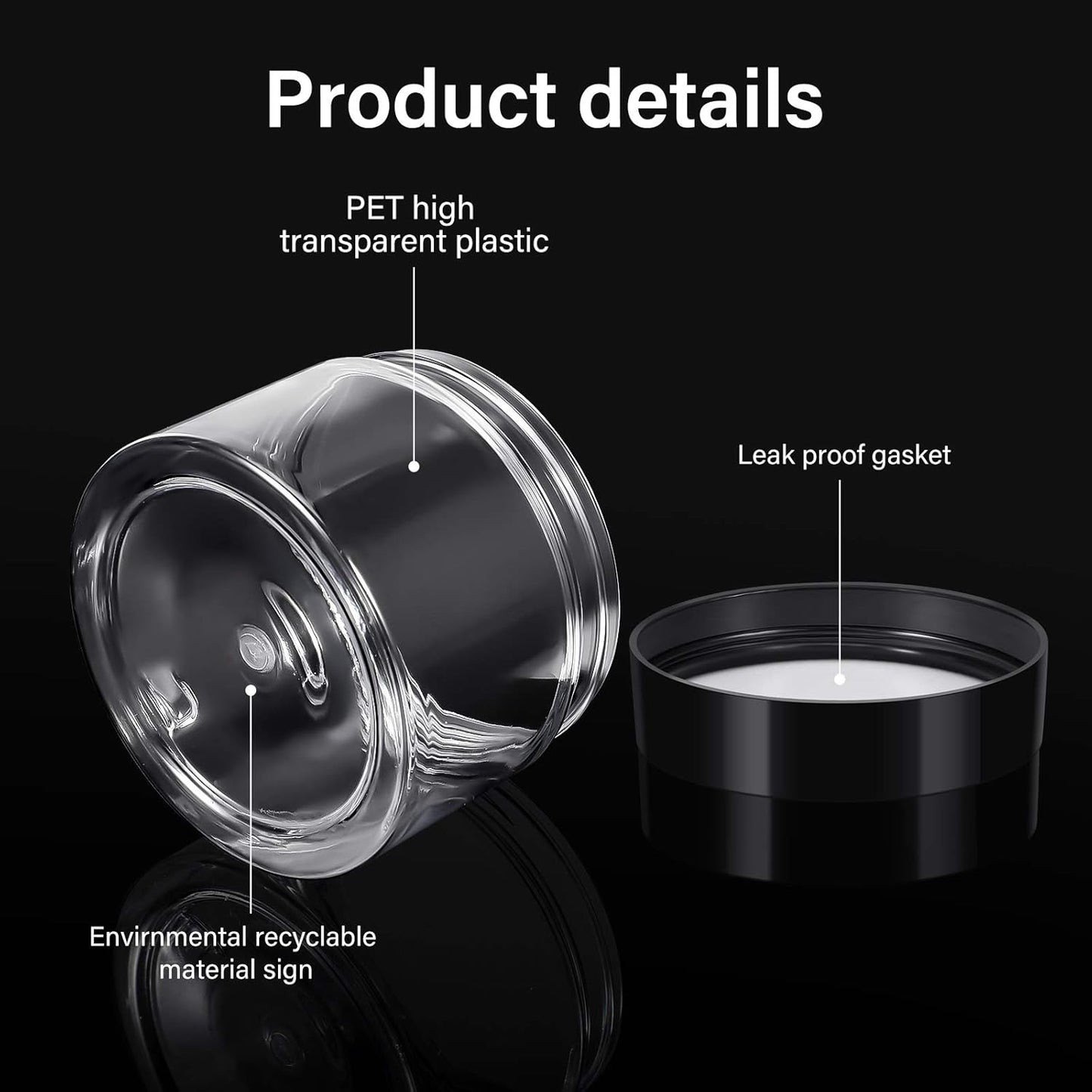 Patelai 4 Pieces Round Wide-mouth Leak Proof Plastic Container Jars with Lids for Travel Storage Makeup Beauty Products Face Creams Oils Salves Ointments DIY Making(6 Ounce,Black)