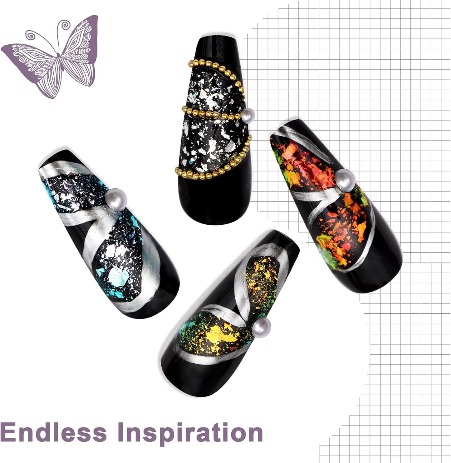 Laza Silver White Pearlescent Nail Flakes Glitter Irregular Opal Nail Foil Flakes Chunky Confetti Moonlight Chrome Sequins Aurora Fairy Dust for Mermaid Nails Design, Nail Decorations for Nail Art