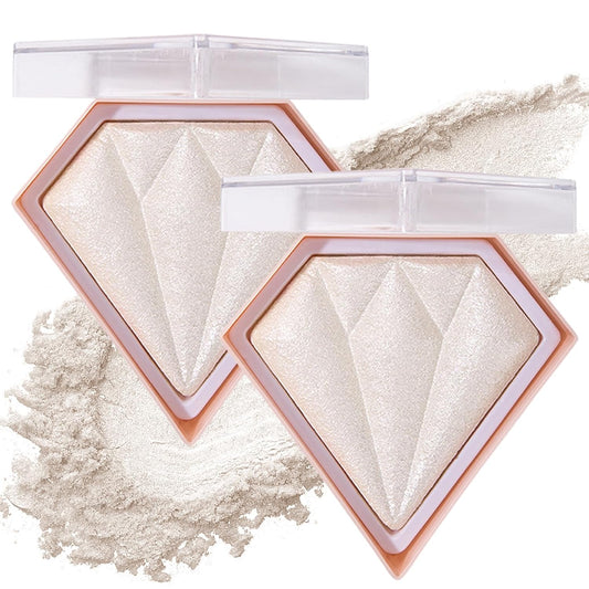 2PCS Pearl White Highlighter Makeup Palette Face Powder Highlighters Iluminadores De Maquillaje Shimmer Glitter Diamond Highlighter Contour Powder Makeup Palette