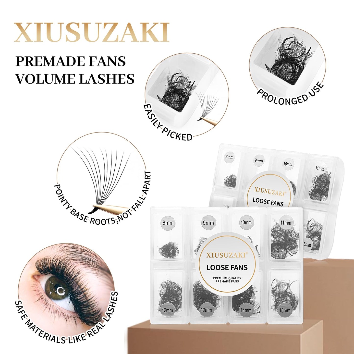 Premade Fans Eyelash Extensions - 600 Fans, 7D Lashes, 0.07mm Thickness, D Curl Mix, 8-15mm