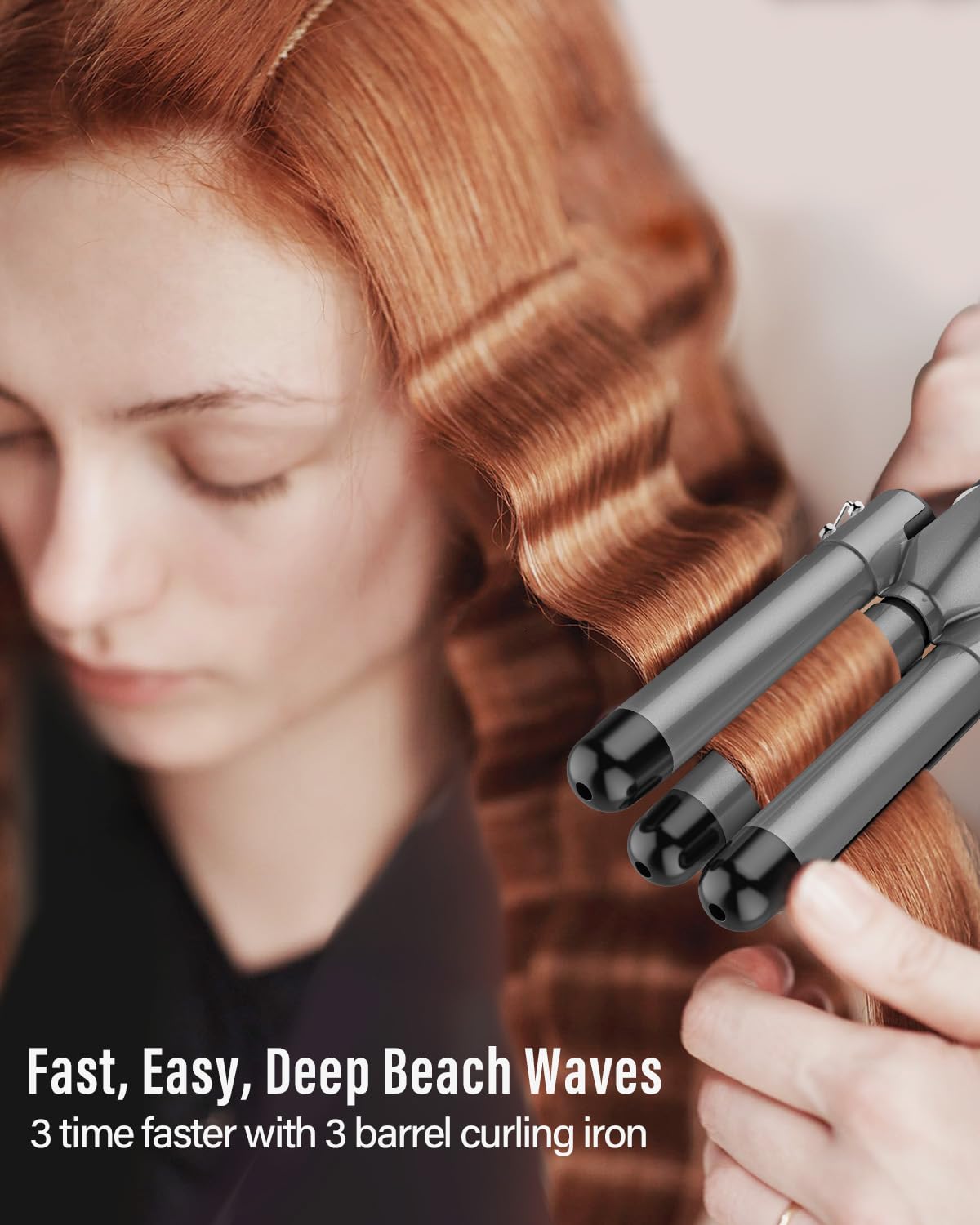 BESTOPE PRO 5 in 1 Curling Wand Set - 3 Barrel Hair Crimper, Fast Heating Ceramic Curling Iron - Gray