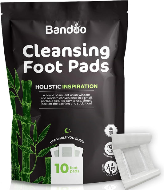 Bandoo Original Deep Cleansing Foot Pads, Premium Natural Bamboo Foot Rana Japanese Pads, Cleanse, Moisturize & Energize for Men & Women, 10