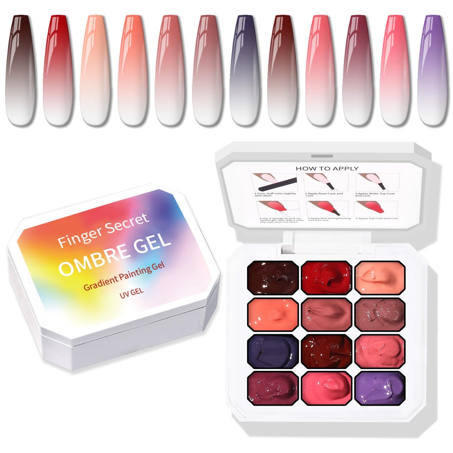 Sponge Pat Paint Nail Gel, Ombre Nails Gradient Gel Nail Blush Blooming Aura Nails Drawing Stripper Floral Painting DIY Nail Art, No Wipe, UV/LED Curing (12 Colors G)