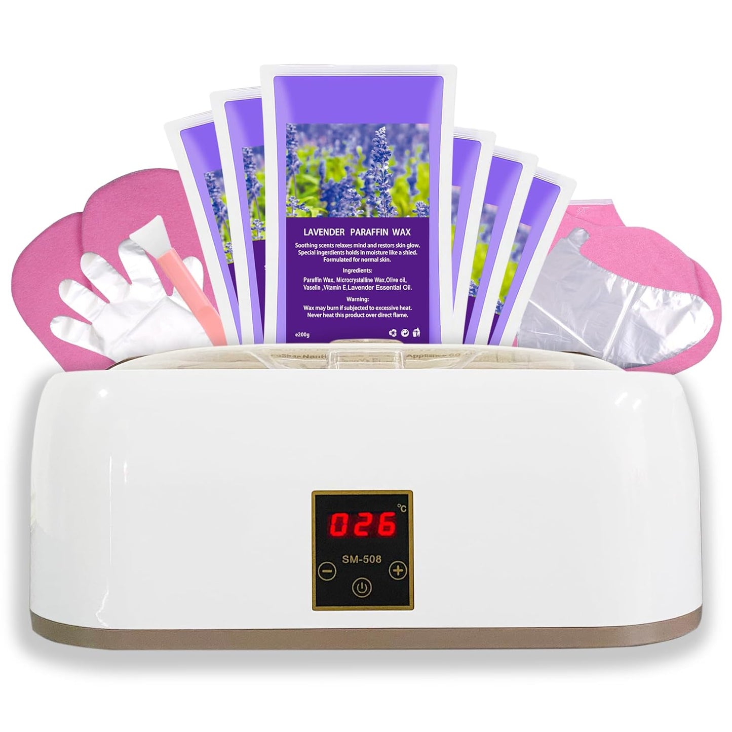 Paraffin Wax warmer for Hand and Feet, Includes 4000ml Wax warmer Machine and 6 packs of Lavender scented Paraffin Wax, Enjoy take care of your hands and feet (white)