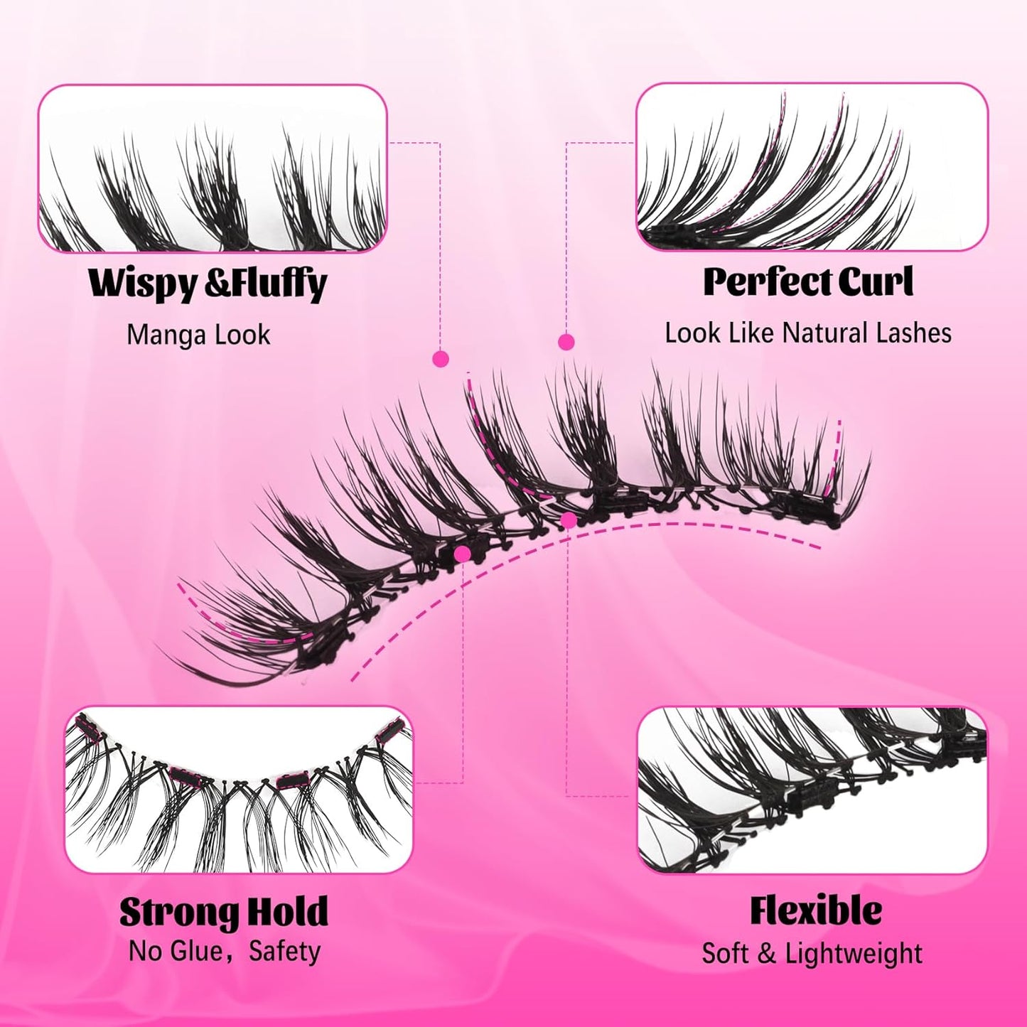 Veleasha Magnetic Eyelashes Manga Lashes Soft Lash Magnetic Lashes with Applicator Natural Look Reusable No Glue Easy to Apply & Remove Spiky False Eyelashes Eyelash Wispy (Diva)