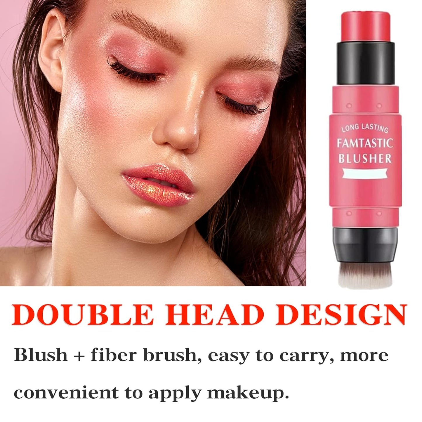 Cream Blush Stick (02) with Brush, Waterproof, Long Lasting, Shimmery Finish, Medium Coverage, Stick Pack, 40g, for All Skin Tones