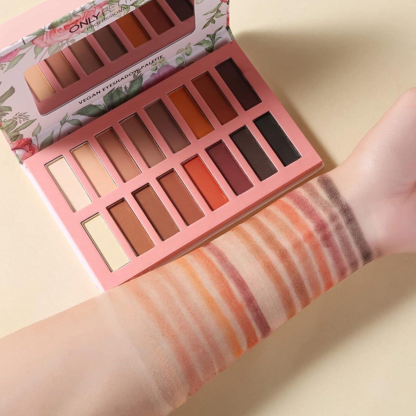 Vegan Eyeshadow Palette ONLYBETTER High Pigmented Brown Eyeshadow Palette Easy to Blend Color Fusion 16 Shades Metallic and Shimmer Nude Eyeshadow Palette Long Lasting Sweatproof and Waterproof