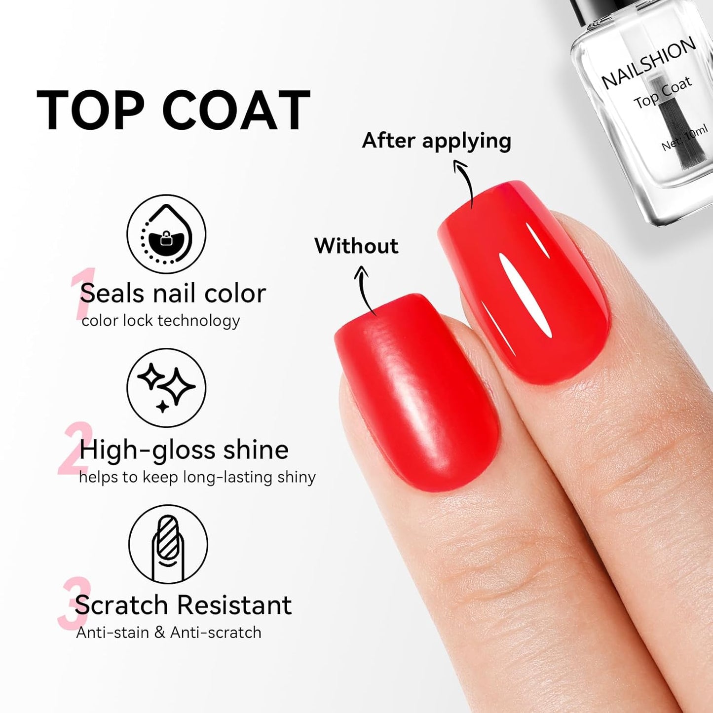 Base Coat and Top Coat, Clear Regular Nail Polish, Rich in VE Calcium Quick Air Dry Nail Strengthening Non Gel, 2Pcs Vegan Base Chip Resistant High Shine Long-lasting Nail Art Gift Set
