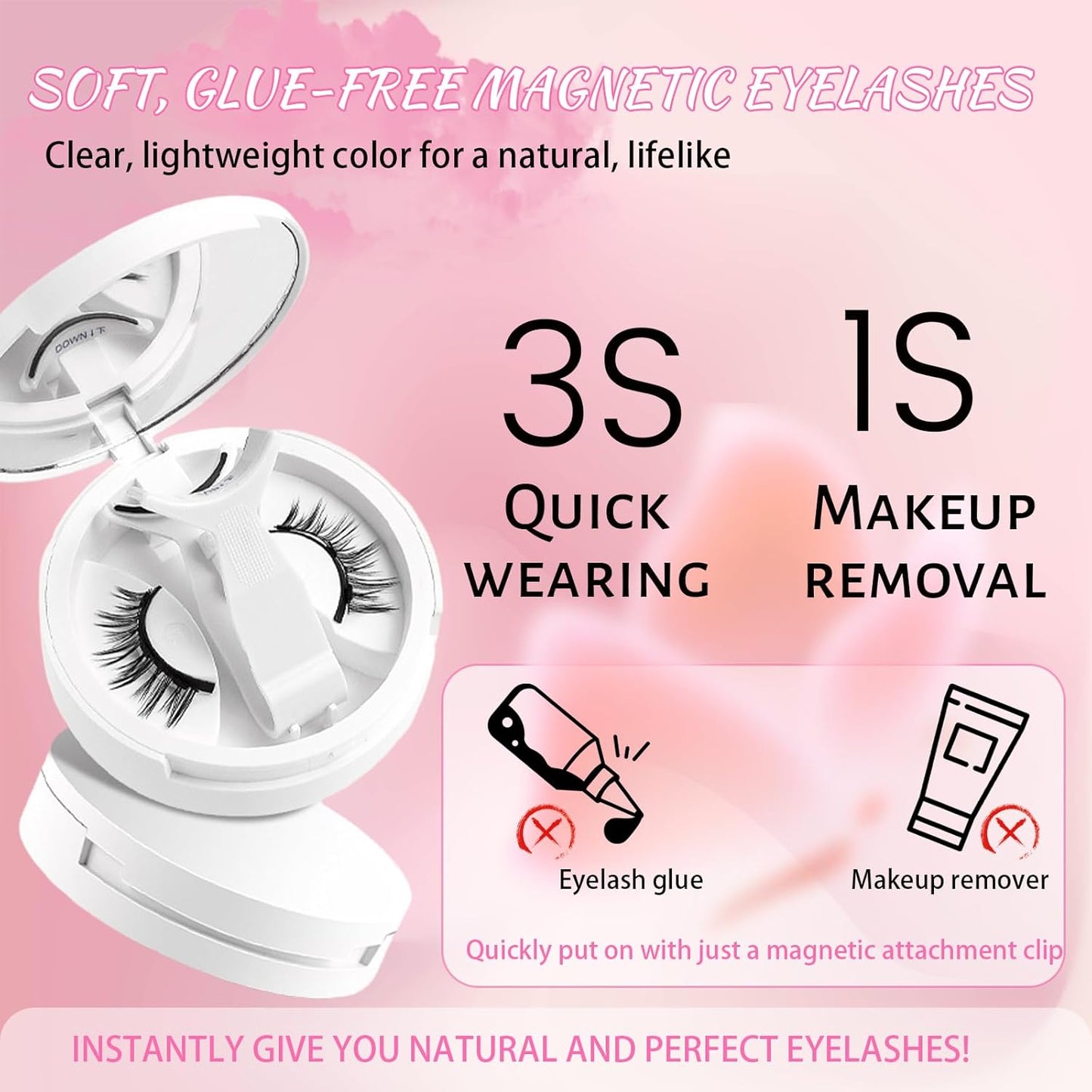 Lumentes Magnetic Eyelashes, Lumentes Magnetic Eyelashes with Applicator, Reusable No Glue Lashes, Natural Look Soft Comfortable Magnetic Lashes, Easy to Wear and Remove (Sunset Brown)