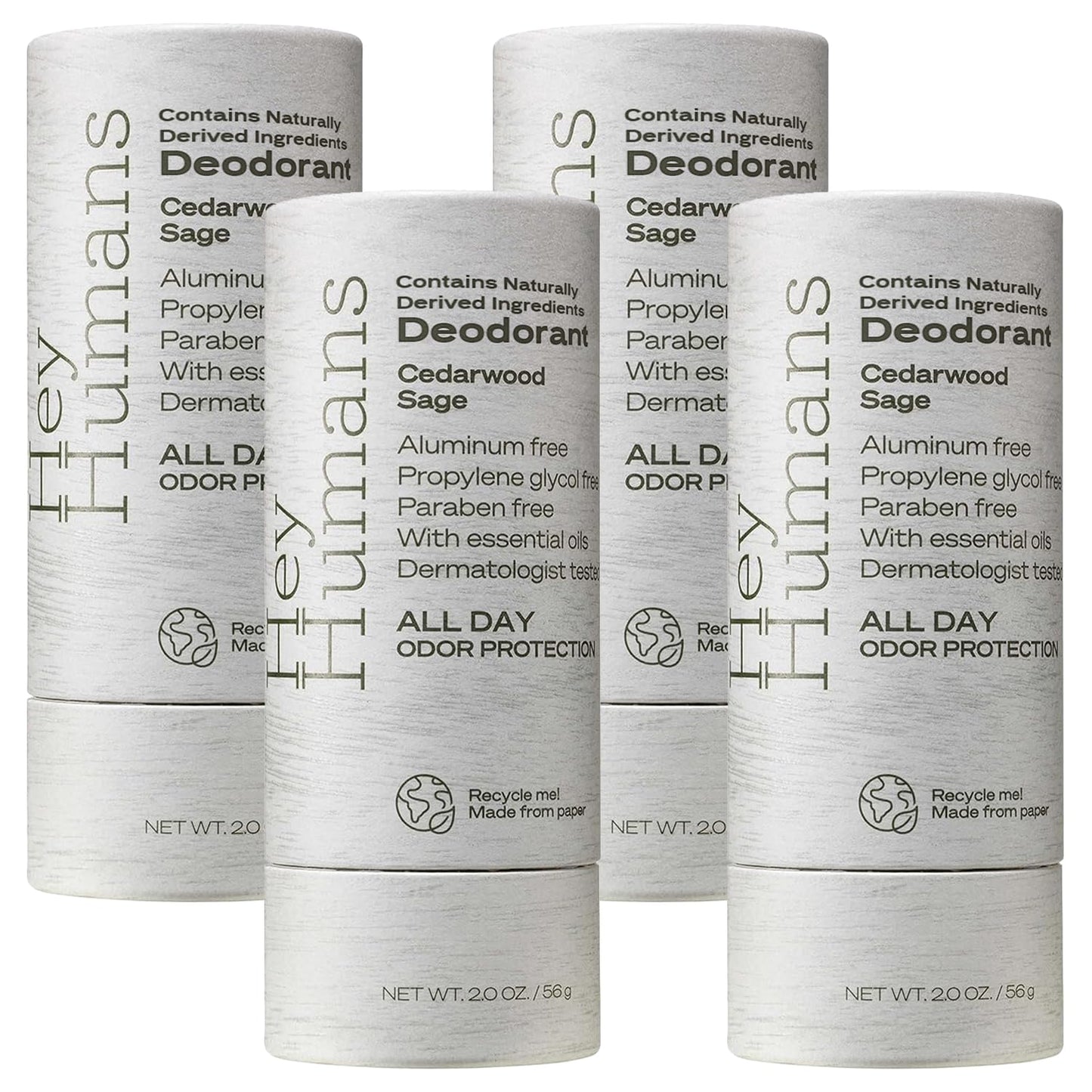 HEY HUMANS Aluminum Free Deodorant for Women and Men, Contains Naturally Derived Ingredients, All Day Odor Control, Refreshing Deodorant Essential Oils, Cedarwood Sage