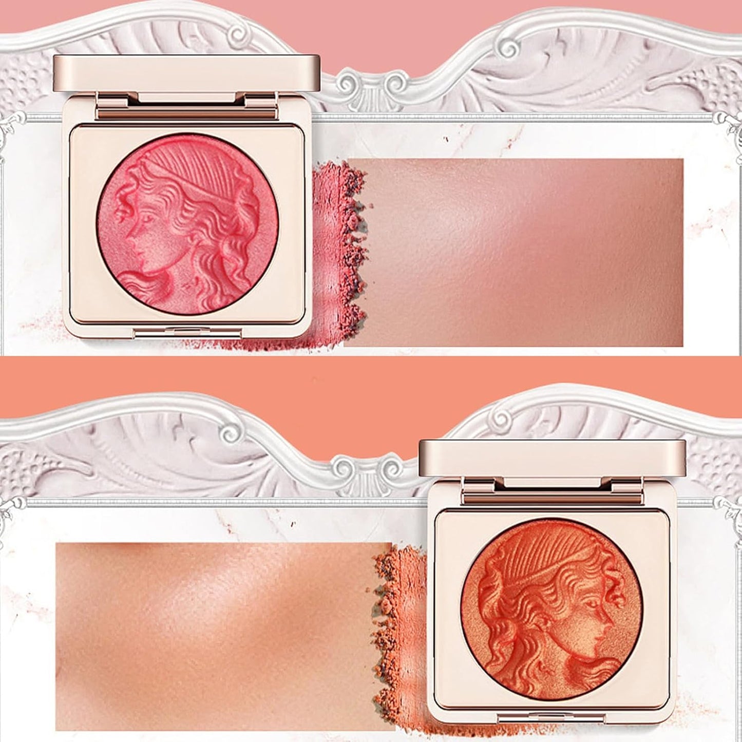 Embossed Smooth Powder Blush Palette for Cheeks, Powder Blush Palette, Embossed Girl Blush for Cheeks, Matte Face Powder Blush Palette (Pink+Orange)