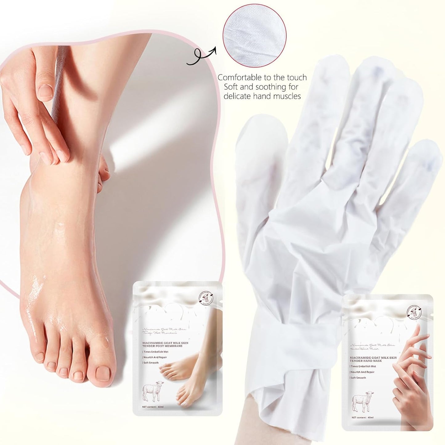 Hydrating Hand Foot Masks Set for Women Men,6 Pack Glove Mask for Dry Hand & 6 Pack Socks Mask for Dry Cracked Feet（Milk）