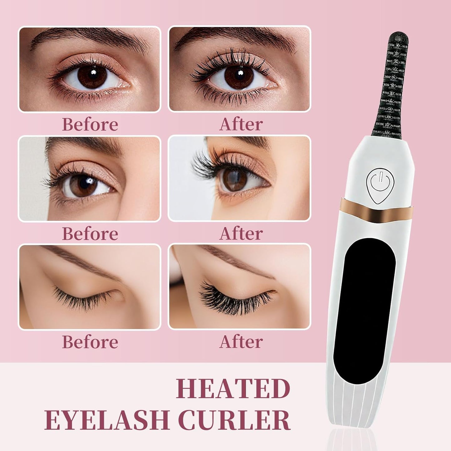 Heated Eyelash Curler, Electric Eyelash Curler–3 Temperature Settings Rechargeable Electric Lash Curler with LED Display and Anti-Burn Design, 10s Fast Heat-Up & 24H Natural Curl