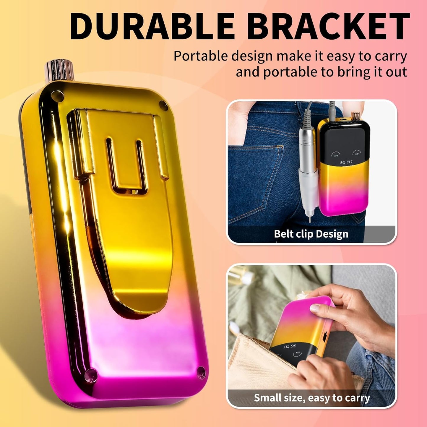 Professional Electric Nail Drill Machine,45000RPM Portable Rechargeable Efile Nail Drill Cordless,Electric Nail File Kit for Women (Gradient Yellow)