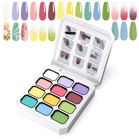 Gradient Painting Gel, 12 Bright Colors Ombre Gel Nail Polish for Pigment Pat Aura Nails, French Manicure DIY Nail Art,Long-lasting, No-wipe Soak of UV Palette Solar Flare