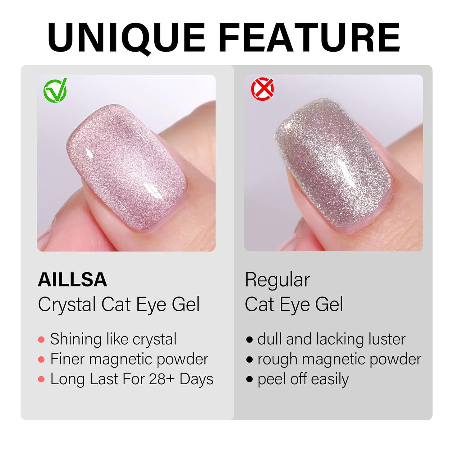 AILLSA Nude Pink Cat Eye Gel Nail Polish Shimmer Glitter Crystal Polish with Magnet, Jelly Purple Sparkle Nail Polish Reflective Translucent Color U V Gel Salon DIY at Home 0.5 OZ GF22