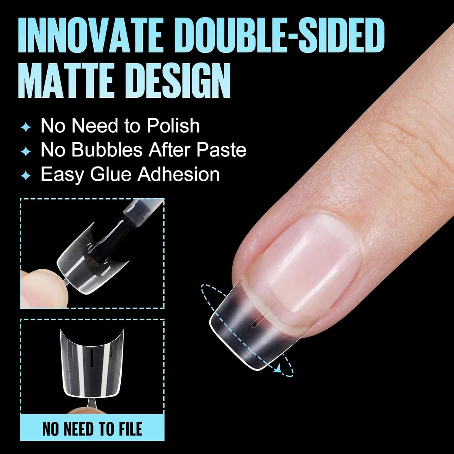 TOMICCA Short Squoval Nail Tips, 240Pcs Acrylic Half Cover Tips, 12 Sizes No C Curve Full Matte Gel Nail Tips, Nail Extension Tips for Beginner and Professional