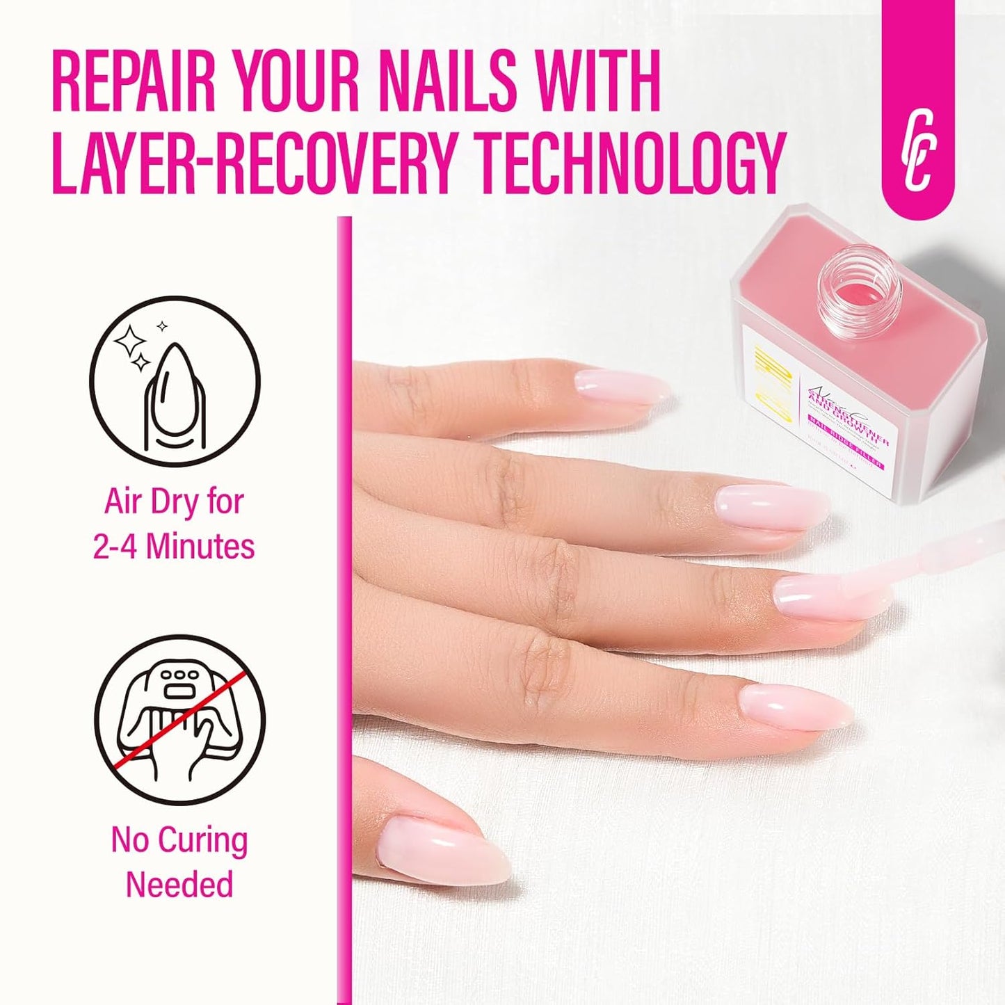 Nail Repair for Women: 8 in 1 Pink Nail Hardener Extra Strong and Growth - 15ML Natural Nail Polish Hardener Ridge Filler Strengthener for Weak and Damaged Nails 15ml
