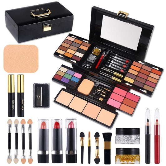 Professional Makeup Kit for Women Girls Full Kit with Mirror 58 Colors All in One Make up Gift Set Included Eyeshadow,Compact Powder,Blusher,Lipstick,Eyebrow Pencil,Gitter Gel,Eyeliner,Mascara (Y)