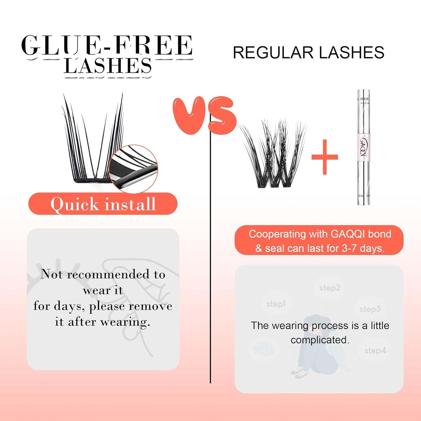 GAQQI Self Adhesive Eyelashes Lash Clusters, Press on Lashes 10-14mm Natural Manga Cluster Lashes, Reusable No Glue Lashes C Curl, NEW-TECH Thin Flakes Pre Glued Eyelashes Clusters (PG25)