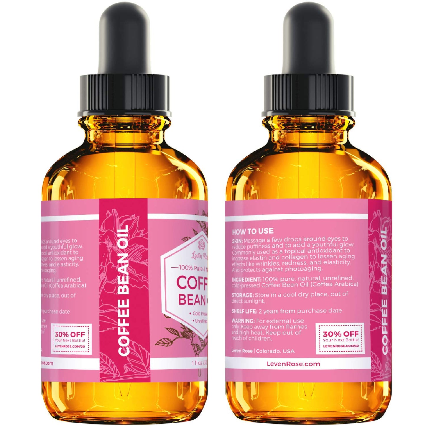 Leven Rose Coffee Bean Oil - 100% Natural Coffee Oil for Skin - Cold Pressed Coffee Oil for Hair Growth - Unrefined Coffee Arabica Seed Oil 1 oz