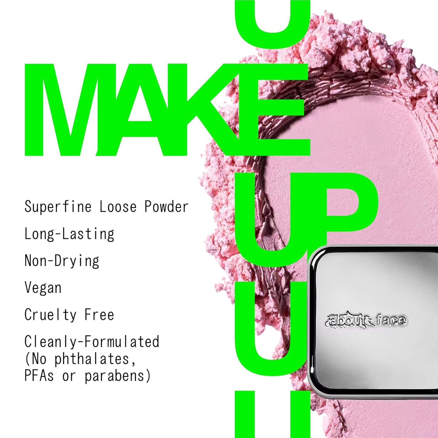 about-face Curtain Call Set & Smooth Loose Powder Finale – Lightweight, Oil-Absorbing Setting Powder with Rice Starch & Corn-Based Talc Alternative – Vegan, Cruelty-Free – 0.35oz (Pink Brightener)