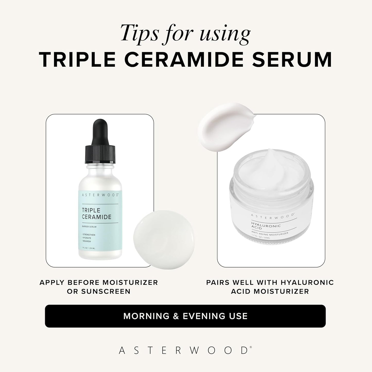 Asterwood Triple Ceramide Barrier Repair Serum - Hydrating, Calming, & Barrier-Restoring Skin Facial Serum - with Ceramide Complex, Squalane, Hyaluronic Acid - Fragrance-Free, Cruelty-Free - 1 Fl Oz