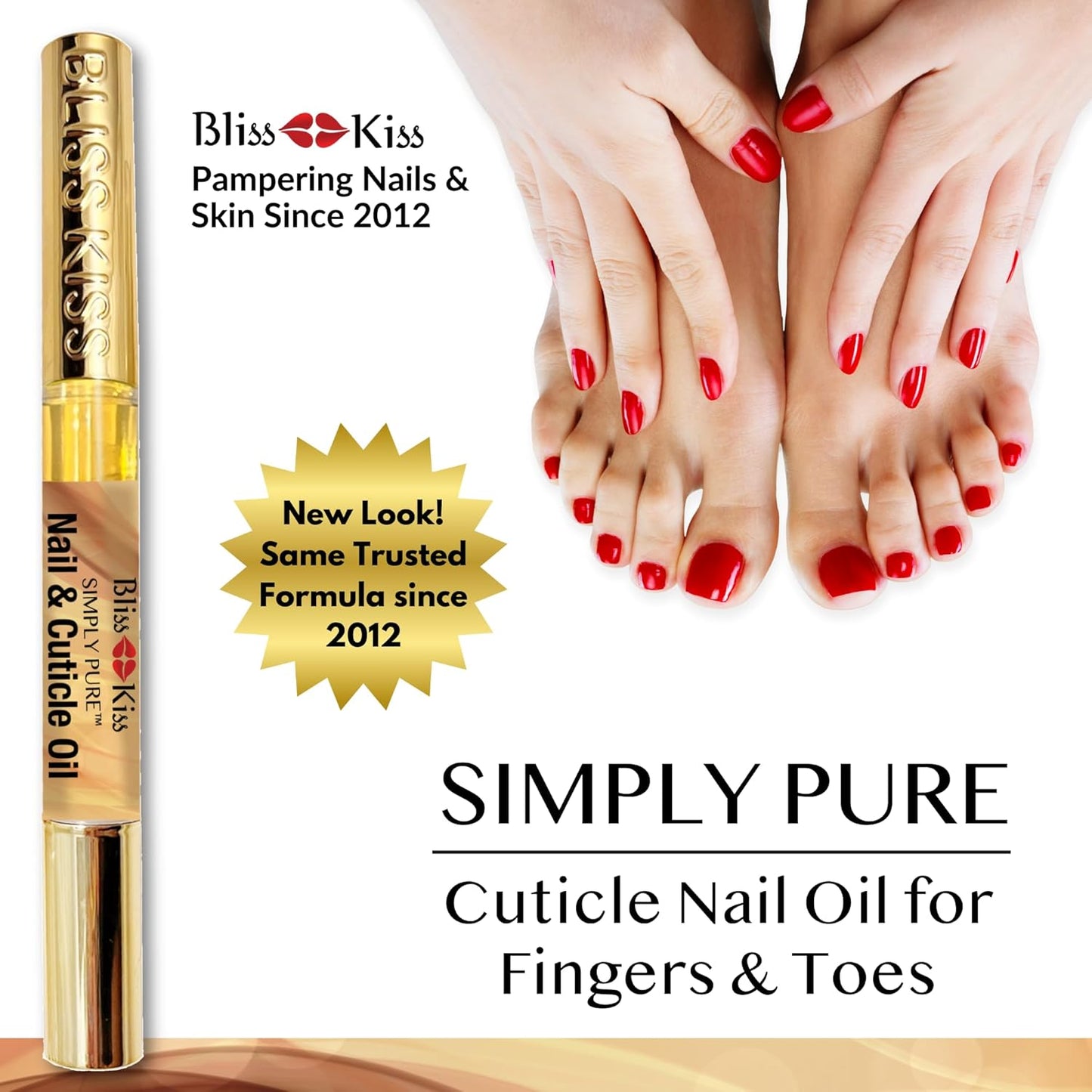 Bliss Kiss | 4 Vanilla Fragrance Nail Oil Cuticle Pens w/Vitamin E & Jojoba⏤Nail Strengthener Nail Growth Serum for Brittle Peeling Breaking Thin Nails